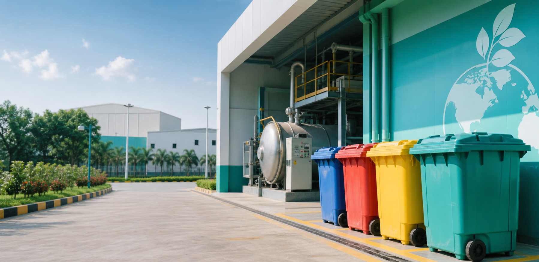 Clean biomedical waste treatment facility with sealed collection bins